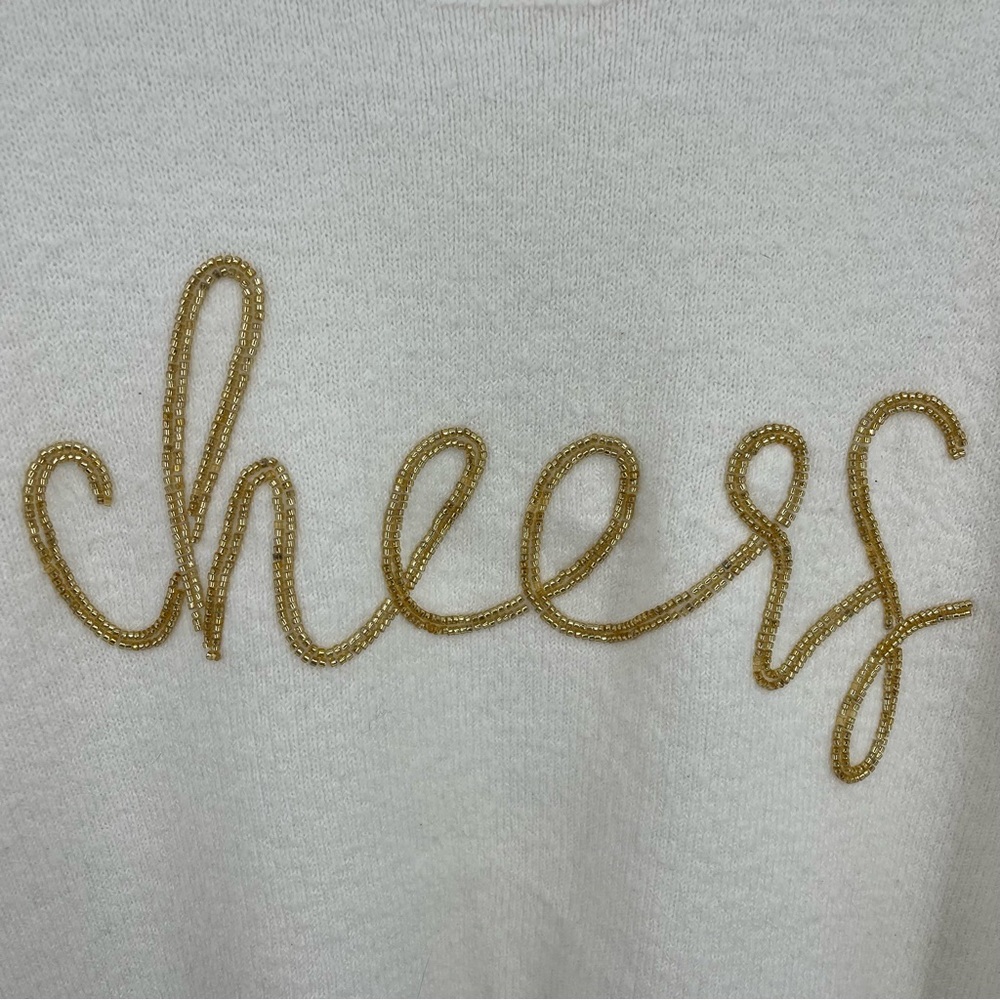CeCe Cheers Beaded Script Sweater Cream Oversized Cozy Knit Size M - Picture 5 of 8